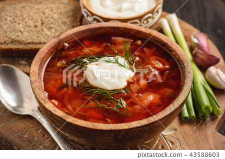 Borscht - traditional russian and ukrainian soup. Borscht - traditional russian and ukrainian soup. 43588603
