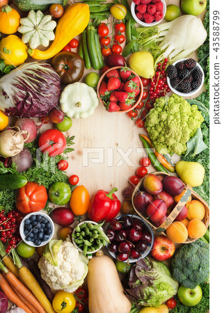 Summer fruits vegetables on table 43588799