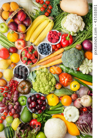 Summer fruits vegetables on table Summer fruits vegetables on table 43588801