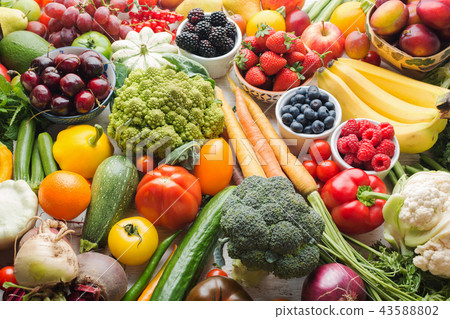 Summer fruits vegetables on table 43588802