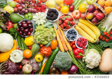 Summer fruits vegetables on table Summer fruits vegetables on table 43588803