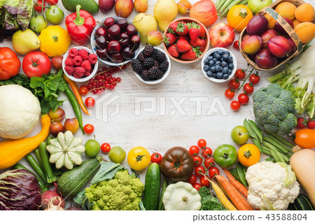 Summer fruits vegetables on table Summer fruits vegetables on table 43588804