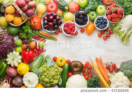Summer fruits vegetables on table Summer fruits vegetables on table 43588806
