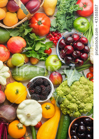 Summer fruits vegetables on table 43588807