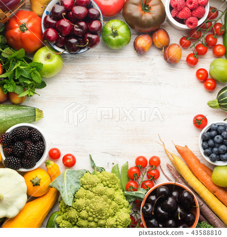 Summer fruits vegetables on table Summer fruits vegetables on table 43588810