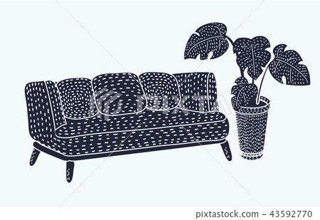 Black couch isolated on white background 43592770