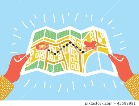 Folded Paper Map In Hand 43592981