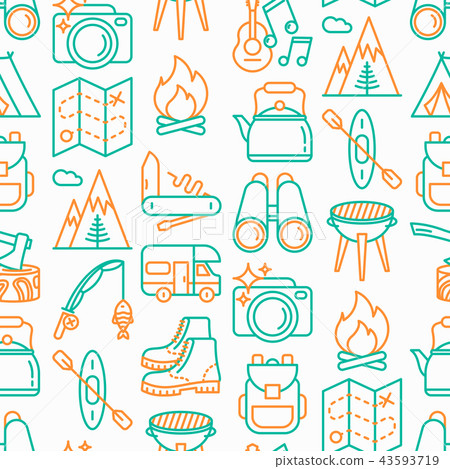 Outdoor seamless pattern with thin line icons - Stock Illustration ...