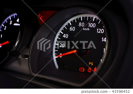 Car speedometer with kilometer per hour. Car speedometer with kilometer per hour. 43596452