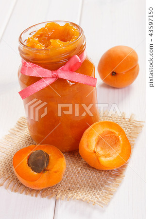Natural apricot jam and ripe fruits 43597150