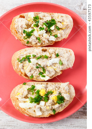 Fresh mackerel or tuna fish paste sandwiches 43597573