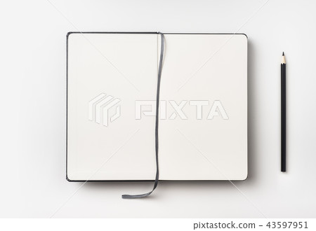 Top view of black notebook isolated on background 43597951