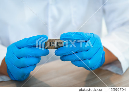 Close up of computer engineer hands is holding CPU 43599704