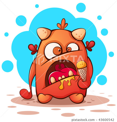 Cute, funny, crazy cartoon character monster with ice-cream. 43600542