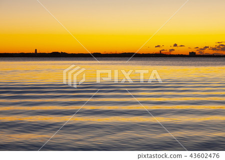 從靜岡縣的Kosai市望向Hamamatsu的Hamana湖的黎明 43602476