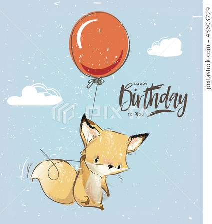 Little fox with balloon 43603729