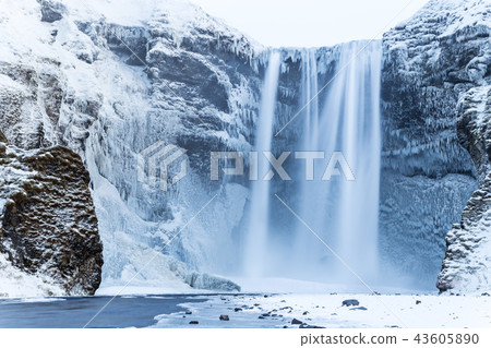 Beautiful Skogafoss waterfall in winter. Iceland. Beautiful Skogafoss waterfall in winter. Iceland. 43605890