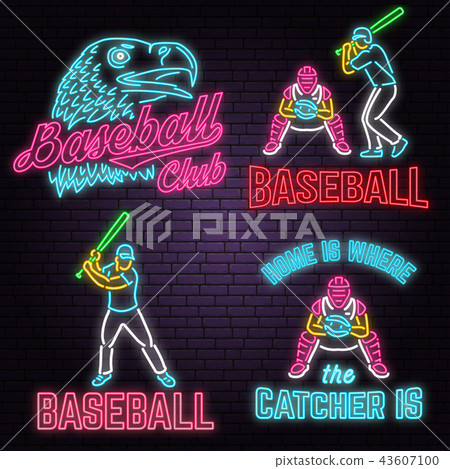 Set of Neon Baseball club badge. Vector illustration. Concept for shirt or logo, print, stamp or tee 43607100
