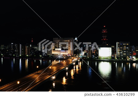 Night view of the riverside building and hotel Niigata city Night view of the riverside building and hotel Niigata city 43610299