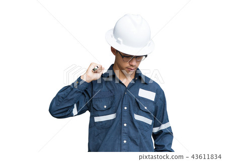 Asian man,Engineer or Technician in white helmet, 43611834