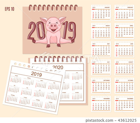 Spiral desk calendar year 2019, 2020 with piggy 43612025