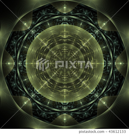 Dark blue fractal mandala on black background 43612133