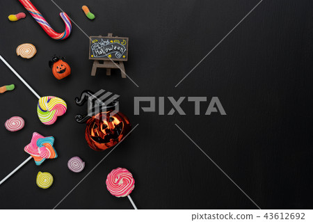 Table top view decoration Happy Halloween day. Table top view decoration Happy Halloween day. 43612692