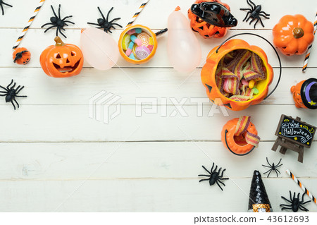 Table top view decoration Happy Halloween day. Table top view decoration Happy Halloween day. 43612693