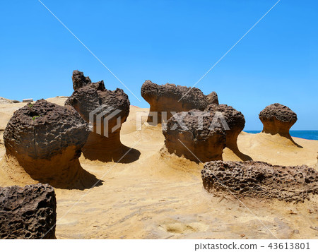 Mushroom stone in Yehliu Geopark, Taipei, Taiwan. Mushroom stone in Yehliu Geopark, Taipei, Taiwan. 43613801