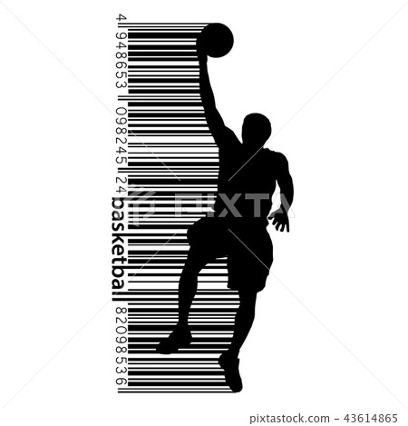 Silhouette of a basketball player and barcode. Silhouette of a basketball player and barcode. 43614865