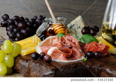 antipasti platter on wooden surface antipasti platter on wooden surface 43615560