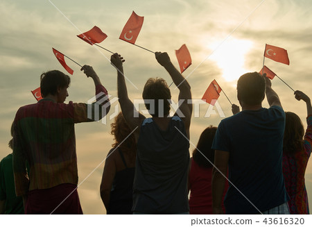 Group of people with turkish flags. 43616320
