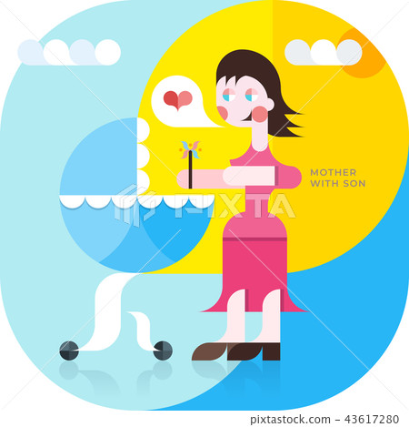 Mother and son in a stroller. Vector illustration. 43617280