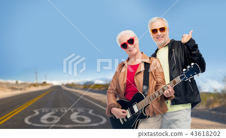 senior couple with guitar over route 66 senior couple with guitar over route 66 43618202
