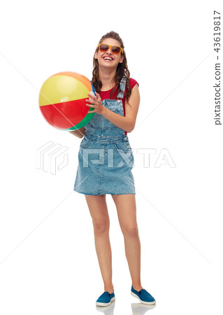 smiling teenage girl in sunglasses with beach ball smiling teenage girl in sunglasses with beach ball 43619817