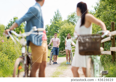 happy friends with fixed gear bicycles in summer happy friends with fixed gear bicycles in summer 43619819