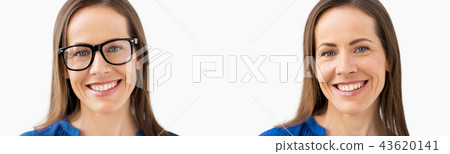same woman with and without glasses same woman with and without glasses 43620141