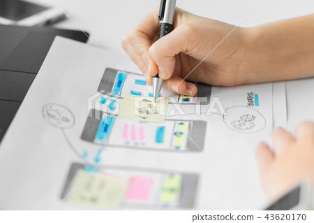 web designer working on user interface wireframe web designer working on user interface wireframe 43620170
