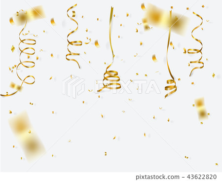 gold ribbon and confetti on white gold ribbon and confetti on white 43622820