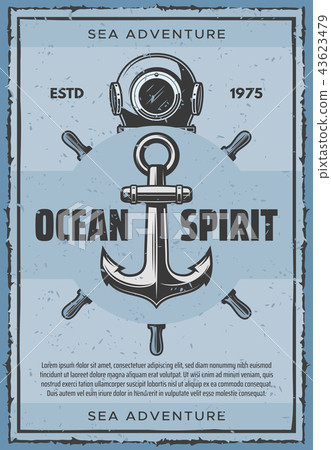 Nautical anchor and retro aqualung vector poster 43623479