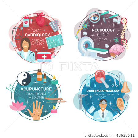 Ophthalmology and acupuncture medical clinic icons Ophthalmology and acupuncture medical clinic icons 43623511