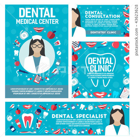 Dental clinic and dentistry doctor vector posters - Stock Illustration ...