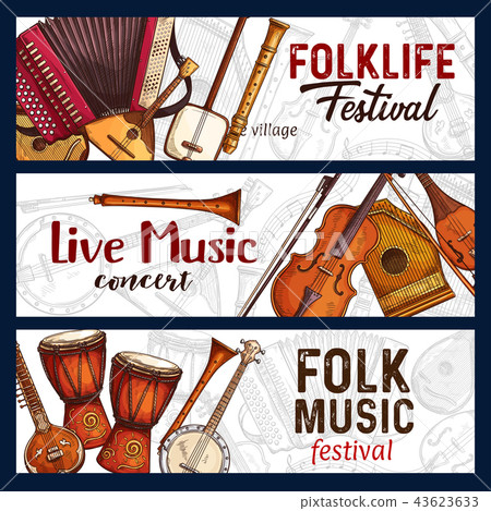Folk music festival. Musical instruments sketch 43623633