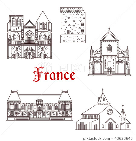 France architecture vector line icons in Brittany France architecture vector line icons in Brittany 43623643