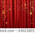Gold confetti celebration on red curtain 43623803