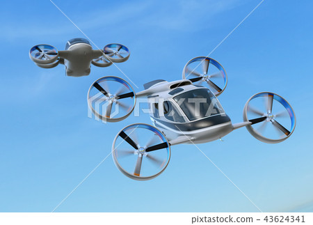 Image of passenger drone in formation flight. Flying taxi concept 43624341