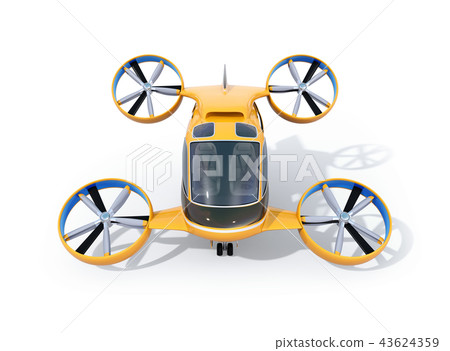 Front image of yellow drone taxi on white background 43624359