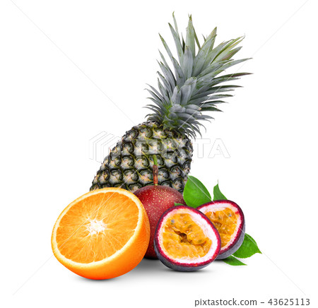 pineapple,passion fruit,orange isolated on white  43625113