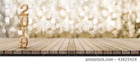 2019 happy new year on wood table 43625429