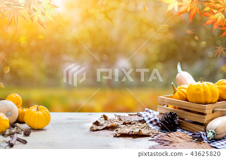 Thanksgiving with fruit and vegetable on wood 43625820